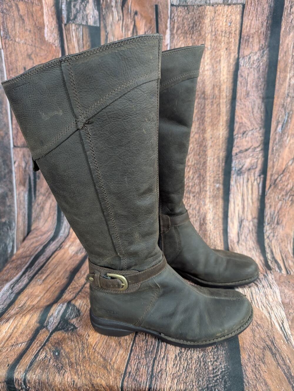 Merrell Shiloh Espresso Brown Leather Tall Waterproof Boots Women's Size 7.5